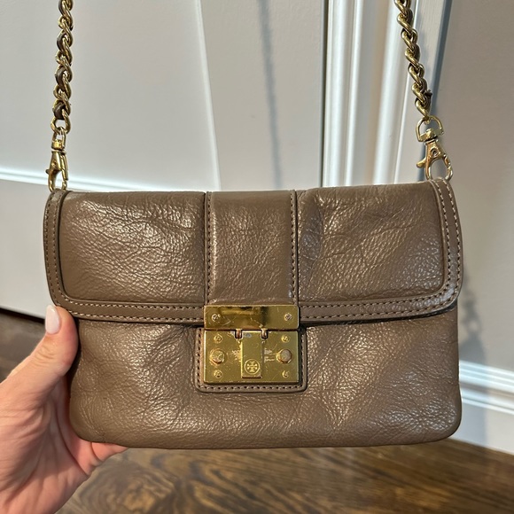 Tory Burch Handbags - Gray and Gold Tory Burch Cross Body Bag